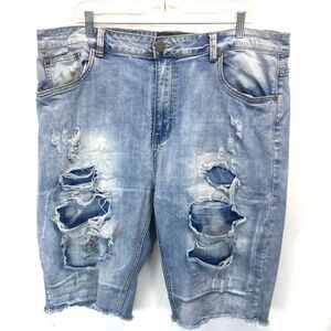 Victorious Jeans Shorts Men's 40x12" Distressed Blue Raw Hem Hip Hop Skater Y2K